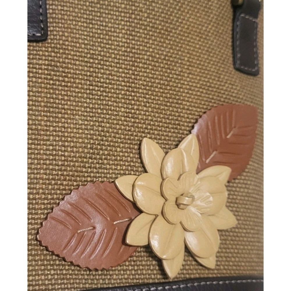 Liz Claiborne Y2K Mini Brown Woven Hand- Shoulder Bag Faux Leather Floral Detail - Picture 9 of 9